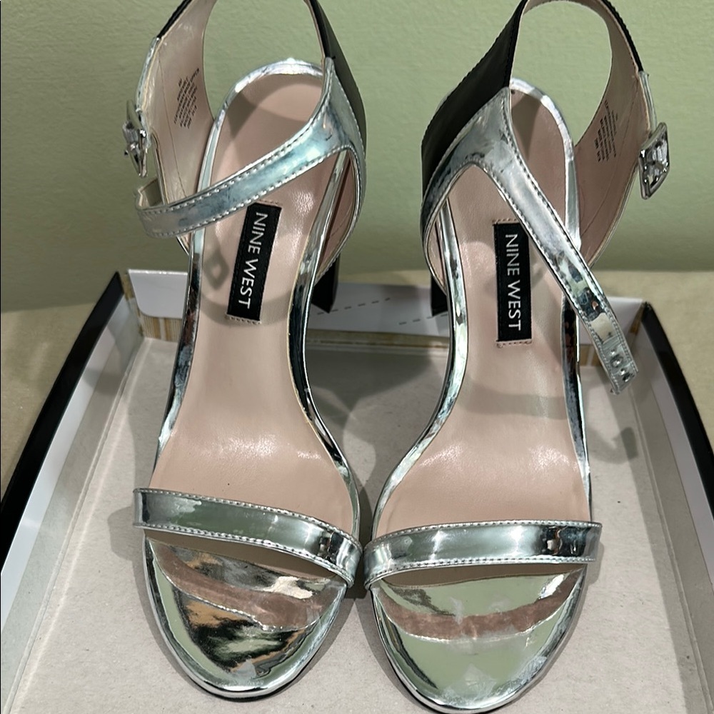 Nine West Silver Metallic Strappy Heels